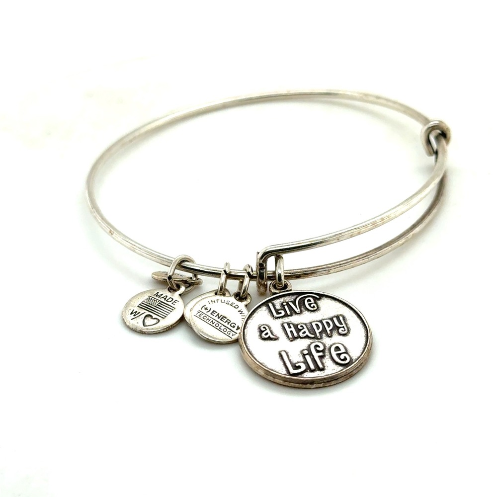 Alex and Ani Live a Happy Life Charm Bangle Bracelet Silver‎ Finish Expandable